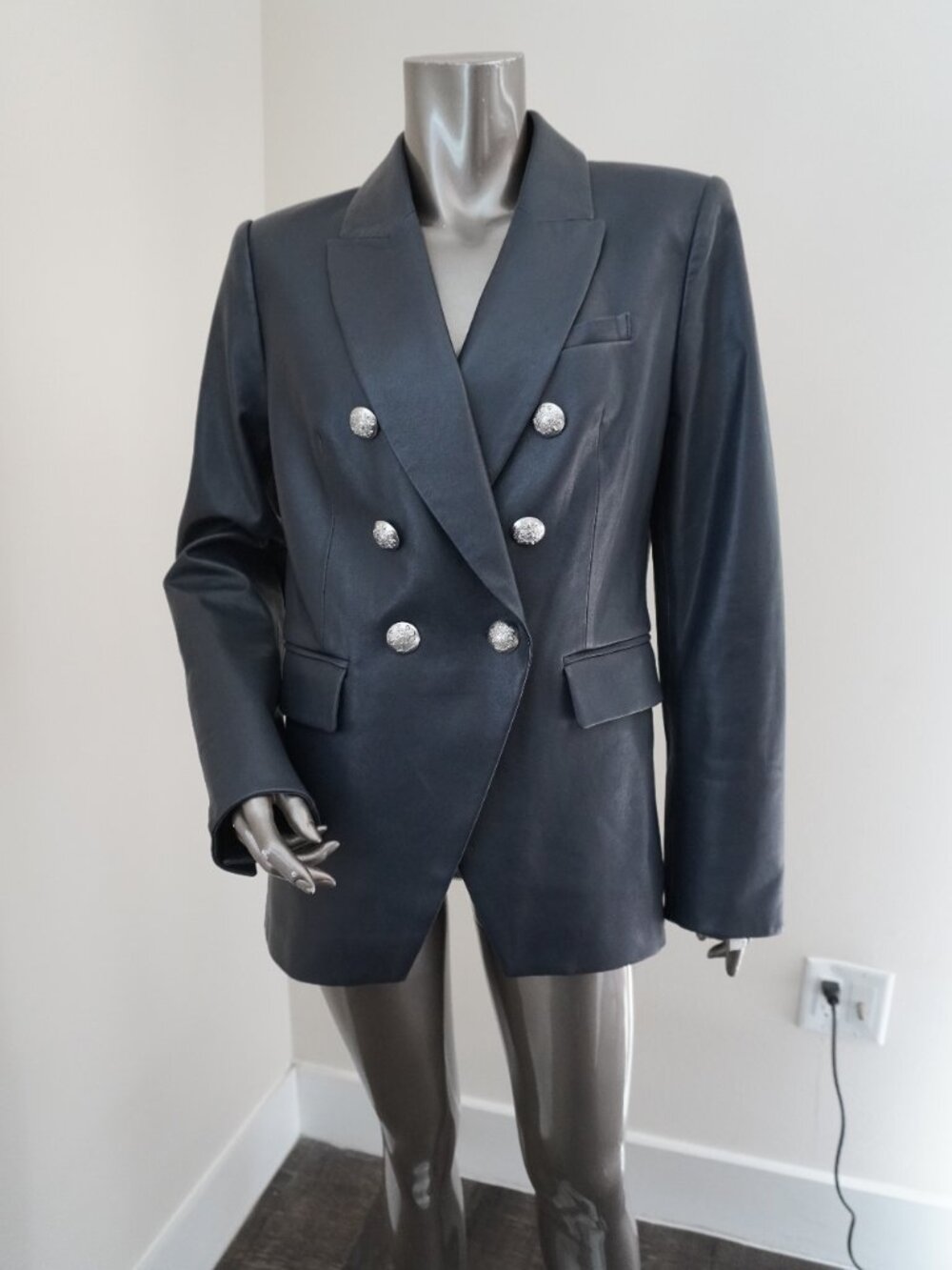 Veronica Beard Leather Miller Dickey Blazer Navy Silver Buttons Jacket Size 10 - Picture 6 of 10